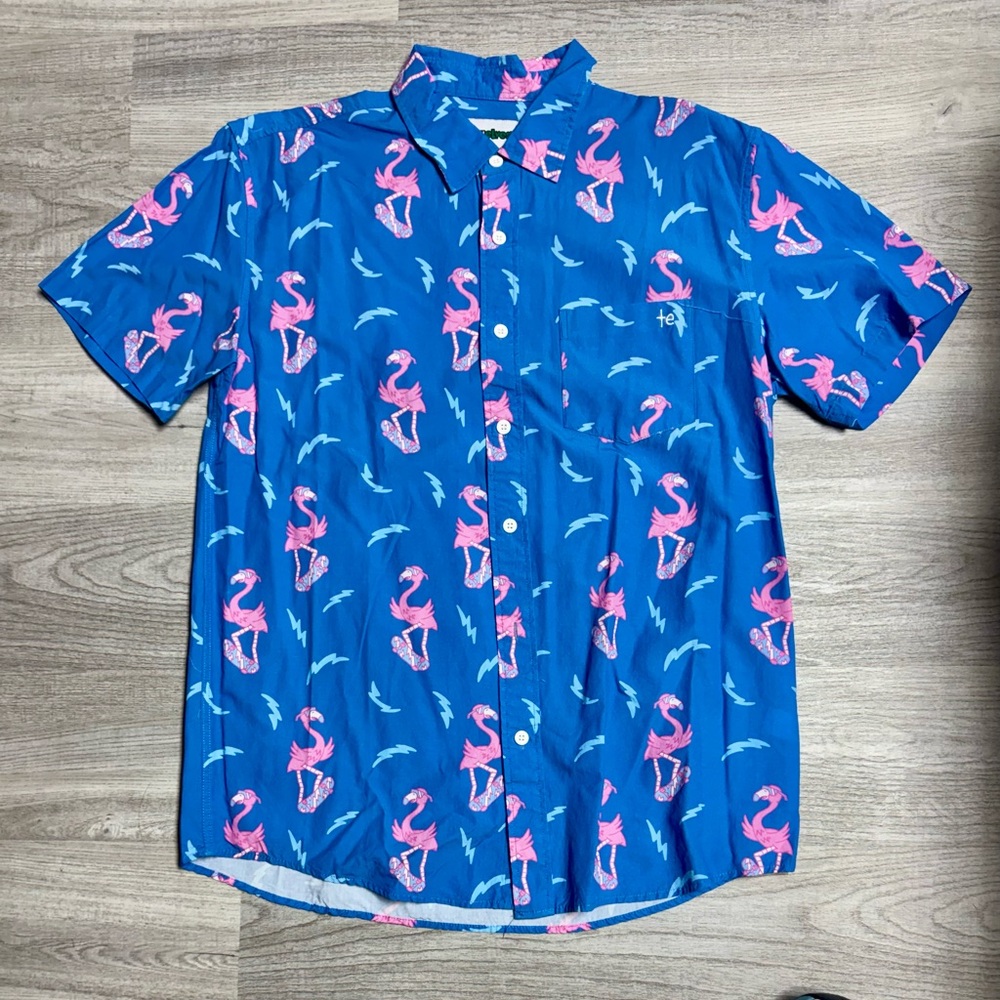 Tipsy Elves Blue Flamingo Print Men's Shirt